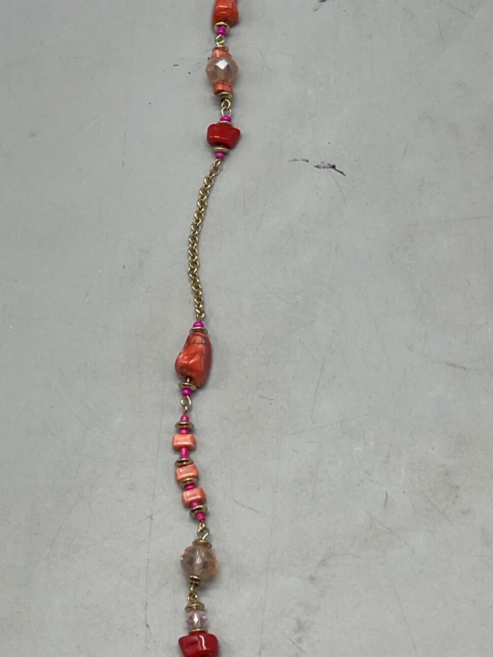 Necklace chain stones beads big clip pink red clear length 40" READ - Picture 6 of 8